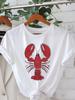 Coastal Maine Lobster Print T-shirt Nautical Beach Graphic Short Sleeve Tops Women Casual Loose Streetwear Daily Wear Tee