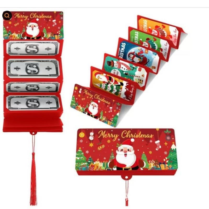 2026 Christmas Santa Claus Xmas Tree Folding Banknote Card Envelope With 10 Card Slot Merry Christmas Decorations For Home