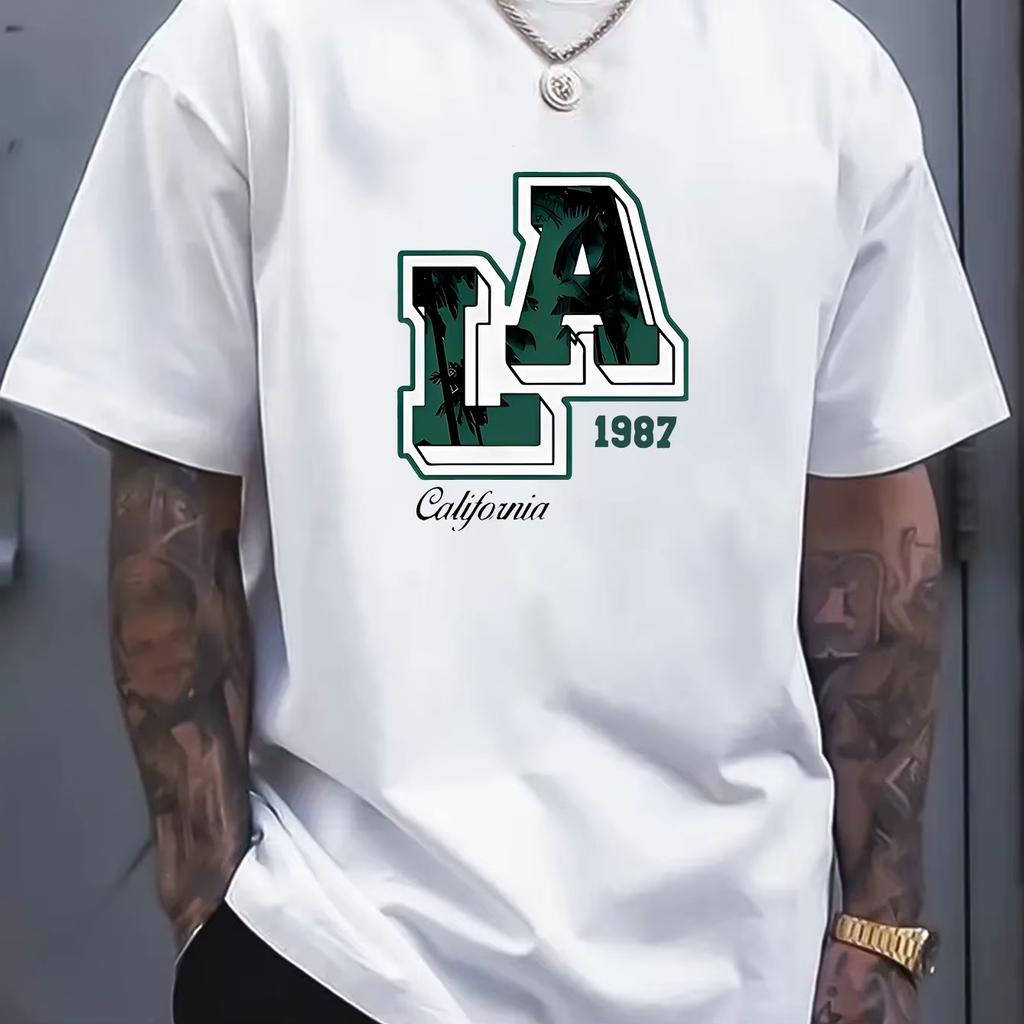 Summer Unisexs Cotton Los Angeles Letter Printed Fashionable Casual Loose Sports Round Neck Short Sleeved Tshirt Top
