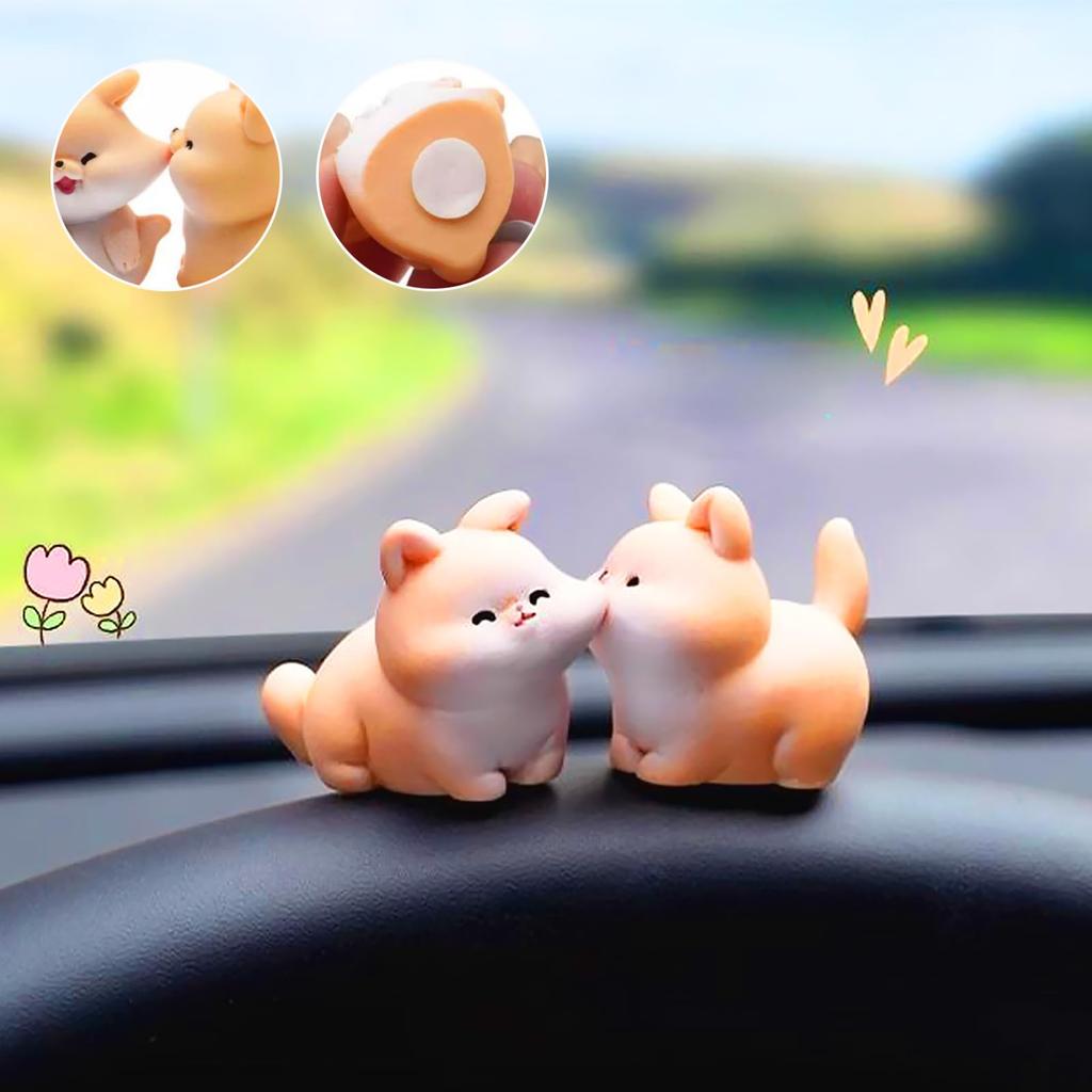 Cute Kiss Face Animal Car Dashboard Decoration, Funny Micro Landscape Car Interior Rear Mirror