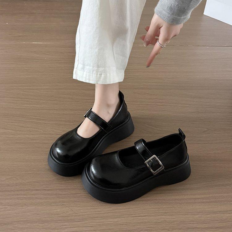 

белые туфли Мэри Джейн на толстой подошве, женские туфли из маленькой кожи, весна 2025, новые туфли-маффины, японский ретро, британский стиль, jk одинарные туфли 40 чёрный