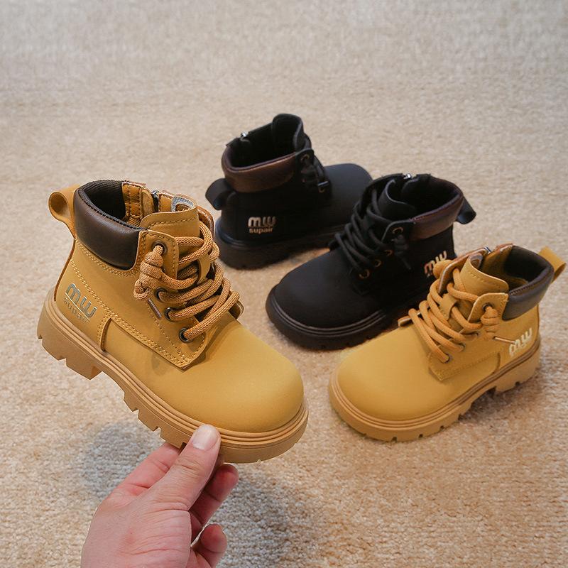 Fashion solid color children's Martin boots 2025 autumn explosion baby girl single boots versatile casual boys leather boots