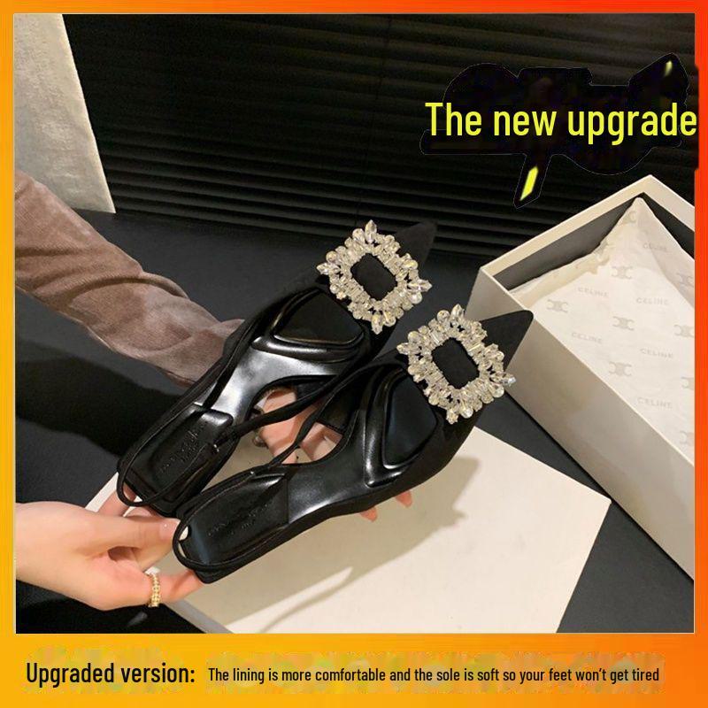 

Летние босоножки со стразами на шпильке 2024 года — элегантные вечерние туфли на каблуке с острым носком и полым задником 38