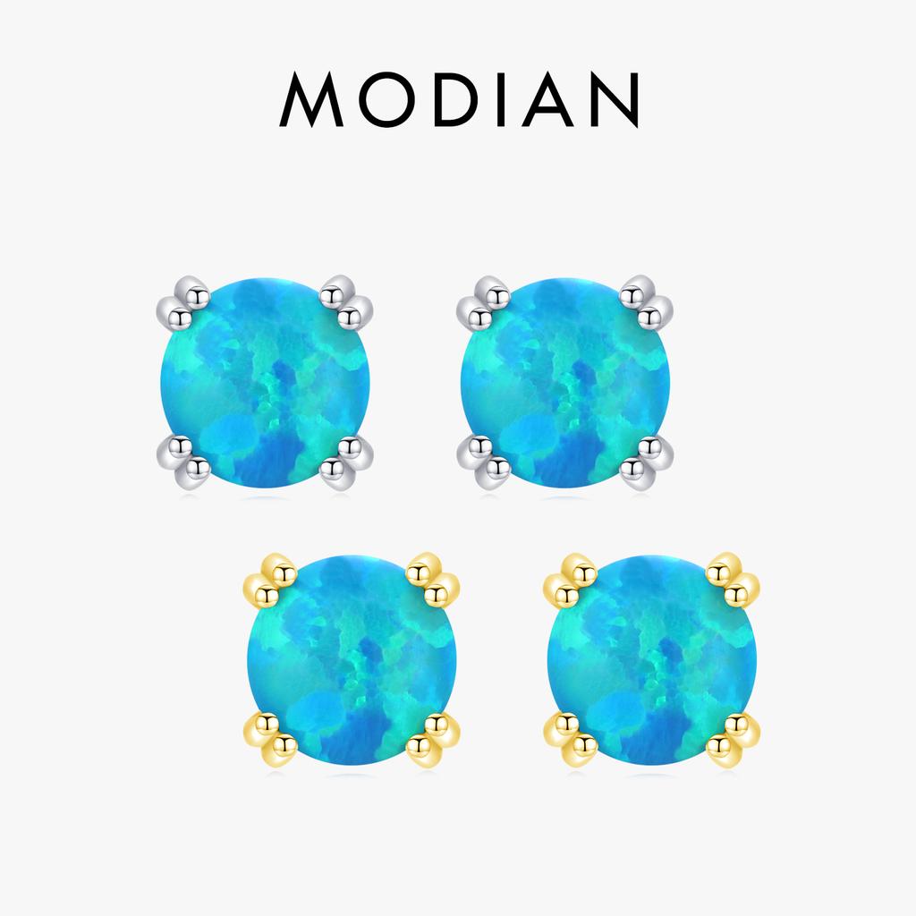 MODIAN 925 Silver Fashion Stylish Natural Opal Stud Earrings For Women Girl Fine Jewelry Anniversary Gifts Accessories