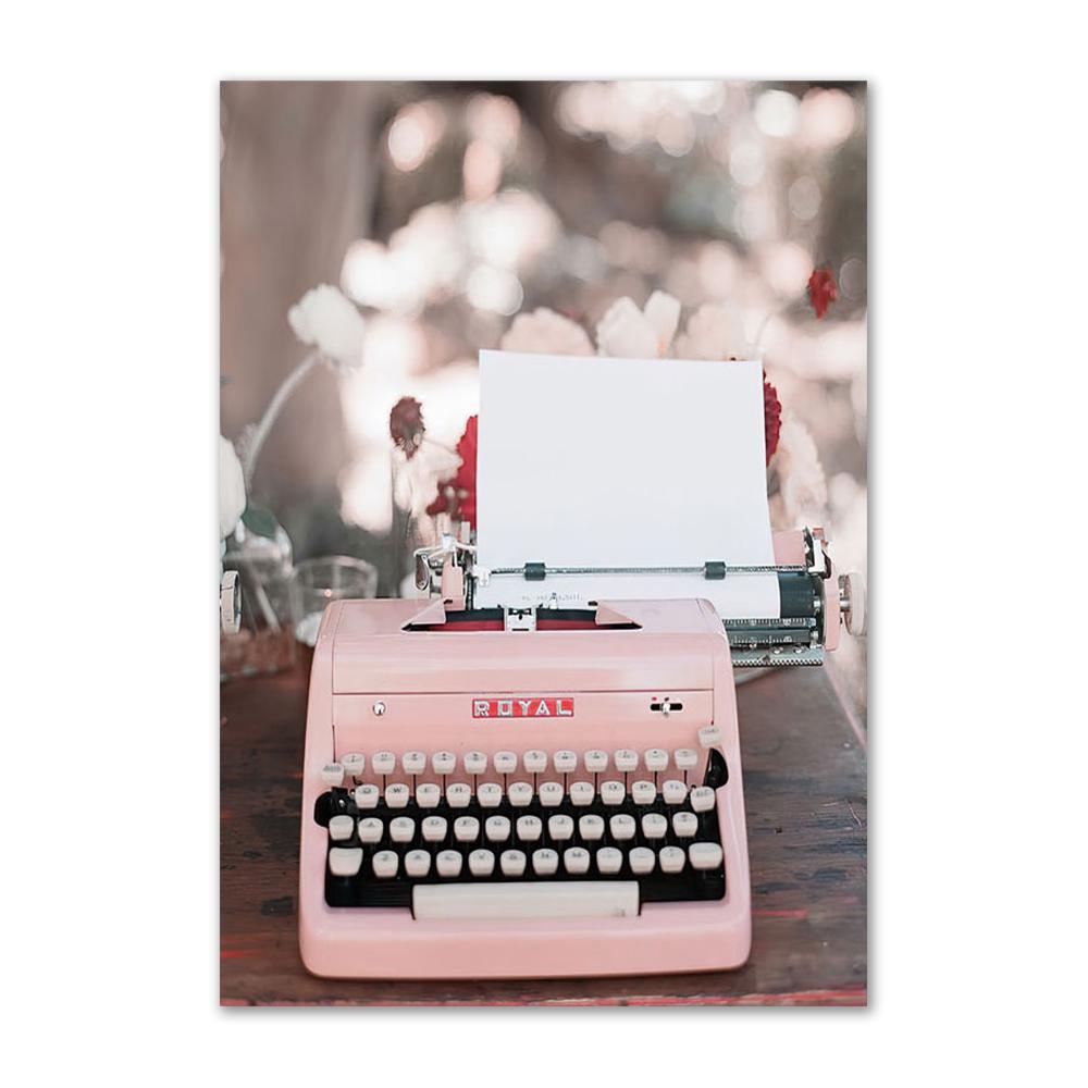 Pink Vintage Canvas Paitning Wall Poster and Prints Typewriter Bike Fashion Car Goblet Modern Wall Art Pictures for Living Room