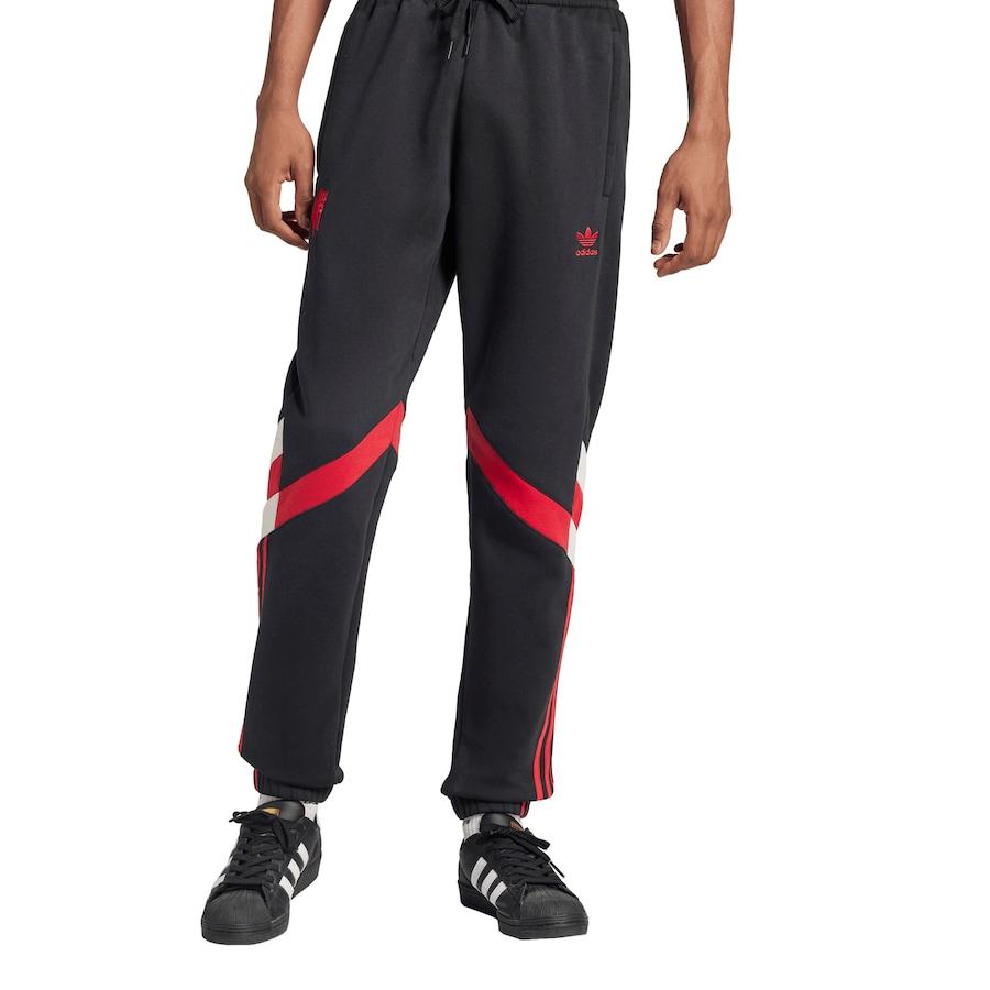 adidas Originals Manchester United Retro Sportliche Slim Fit Bequeme Schnür-Strickhose Herrenhose Schwarz Rot IS6520