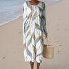 Women's Fashion Casual Long Sleeve Retro Floral Print Round Neck Pocket Elegant Temperament Dress