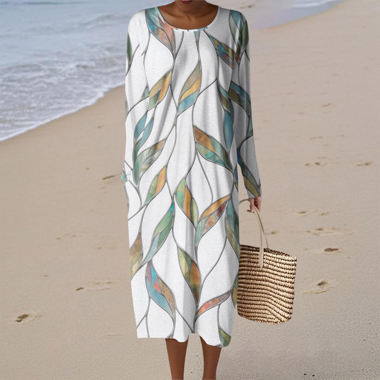 

Женское модное повседневное платье с длинным рукавом, в стиле ретро, с цветочным принтом, круглым вырезом и карманом, элегантное и сдержанное. XL белый