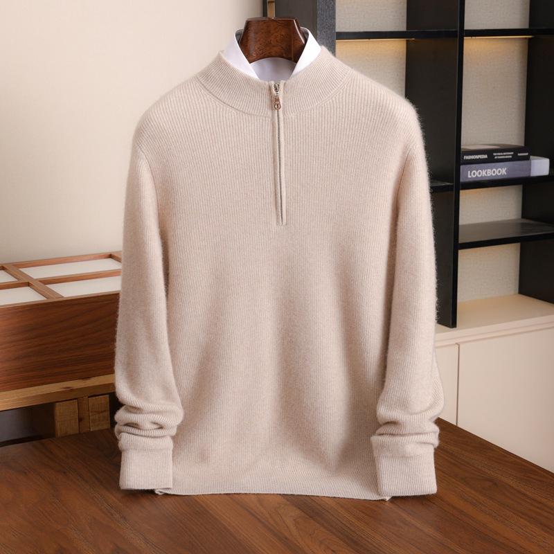 Autumn And Winter Cashmere Knitted Top Semi-Turtleneck Zipper Bottoming Shirt Men'S Cashmere Sweater Bottoming Top