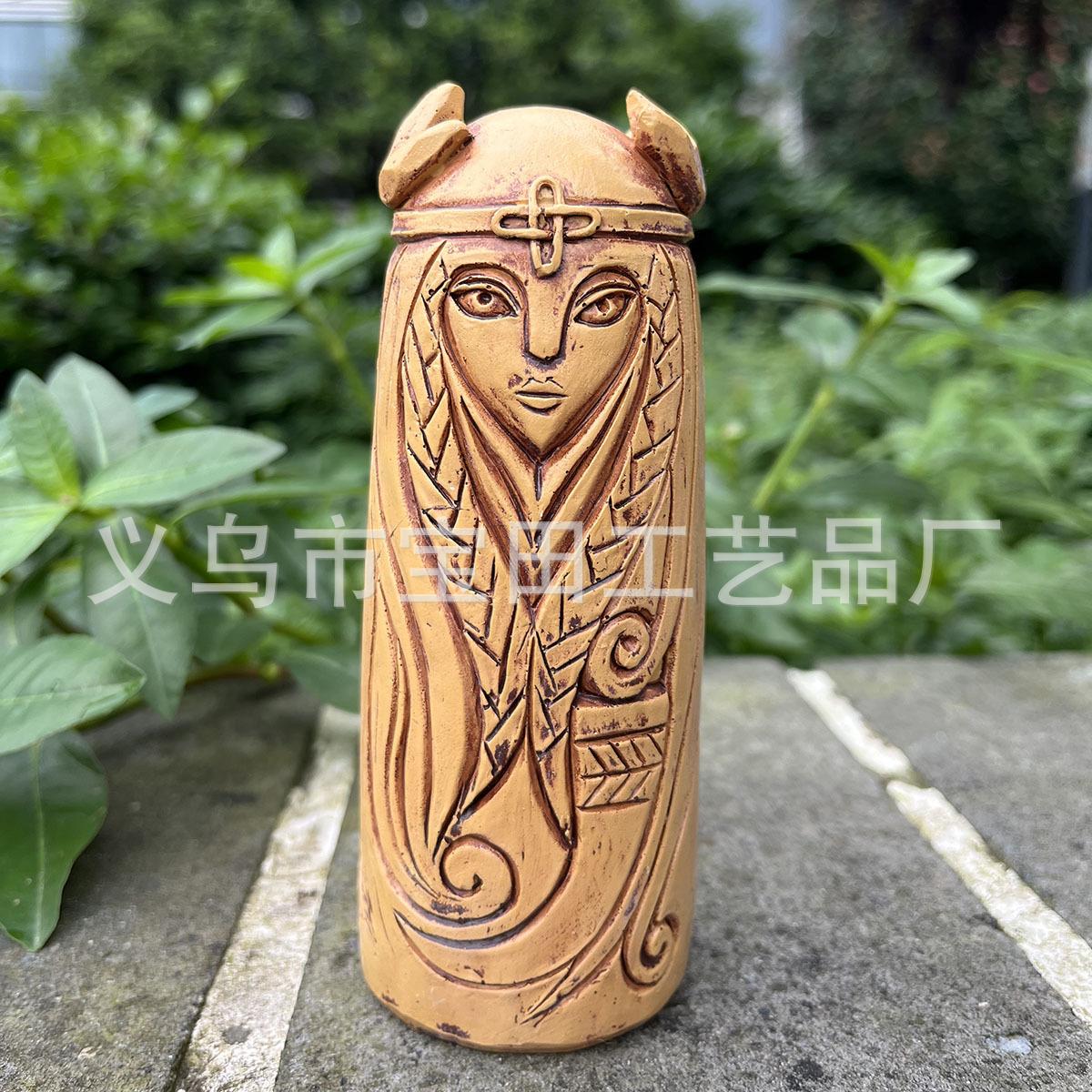 Nordic Viking Imitation Wood Statue Viking God Sculpture Home Decor for Outdoor Flowers