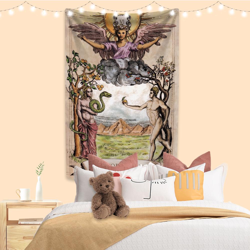 Psychedelic Tarot Tapestry Vintage Illustration Printed Boho Room Decors Aesthetic Wall Hanging Background Sofa Blanket