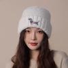 Cute Puppy Woolen Hat for Women In Autumn and Winter Plush Big Head Circumference Versatile Hat Ear Protection Bag Head Knitted Hat Cold Hat