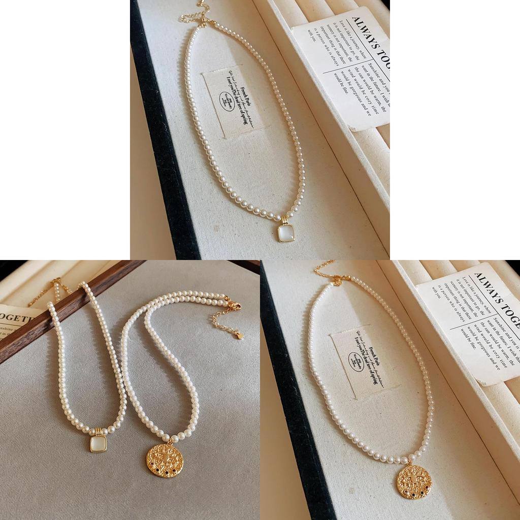 Classic Gold Plated Geometric Pearl Necklace For Elegant Women Summer Fashion Jewelry