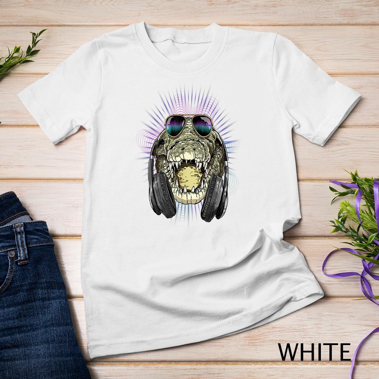Music Crocodile Dj With Headphones Musical Crocodile Lovers Unisex T-Shirt Mens Womens Tees Top S