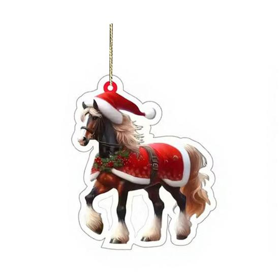 Christmas Pony Ornament 2D Acrylic Hanging Decor for Car And Tree Cute Horse Design Holiday Gift for Kids