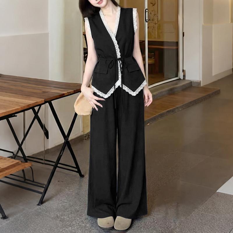 ZANZEA Women Sleeveless Lace Vest Tops and Pants Summer Two Piece Suit Sets