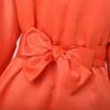 Oversized Women Stand Neck 3/4 Sleeve Bow Knot Belt Party Swing Dresses Nonelastic