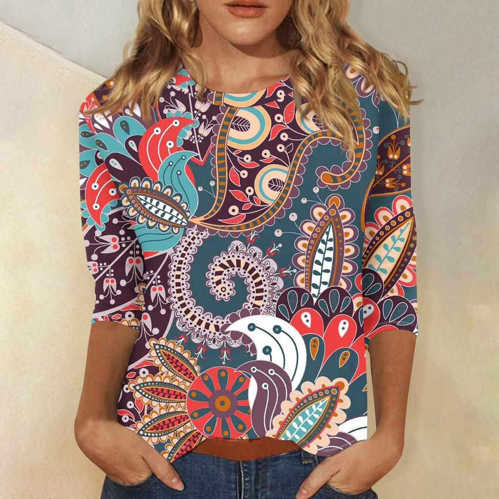 Women's fashion casual print round neck top