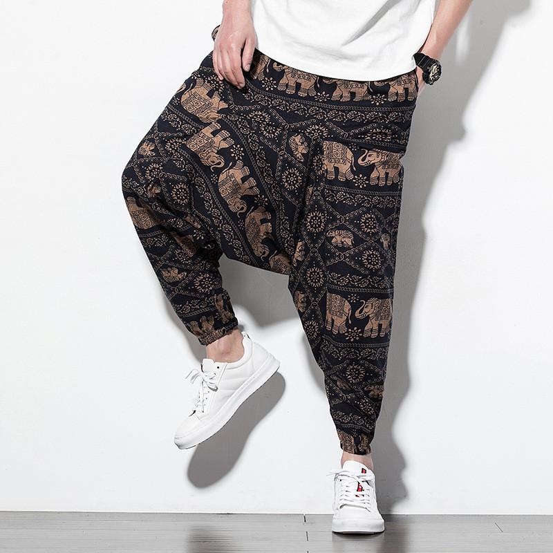 Chinese Style Summer Loose Cotton Pants With Drawstring For Casual Youth Men