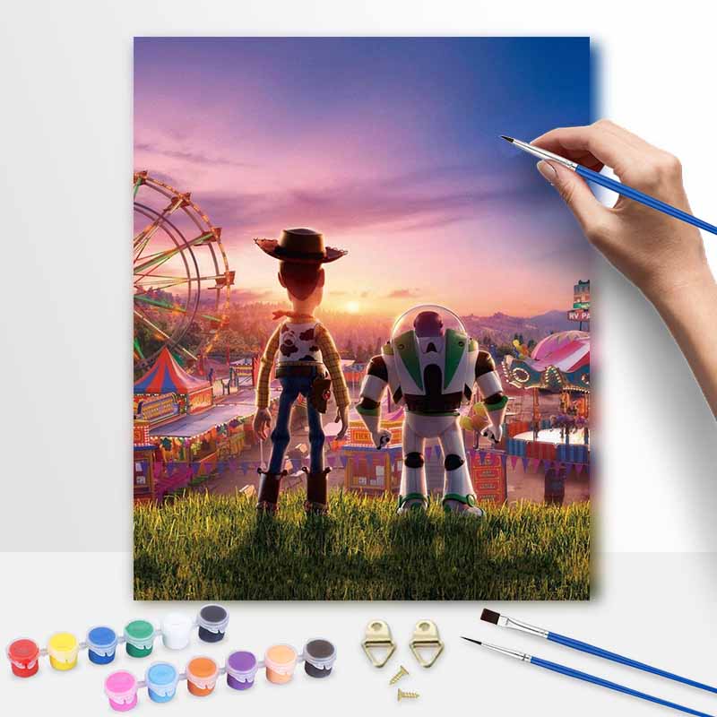 Disney Toy Story Woody Buzz digital oil painting diy handpainted coloring painting home decoration gift wall art decor for bedroom room