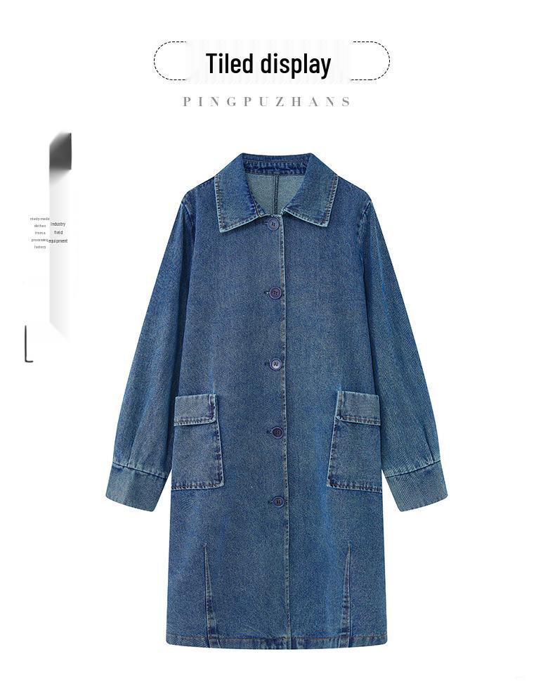 Dámská džínová bunda střední délky s velkými kapsami - Ležérní zeštíhlující trenčkot na jaro a podzim