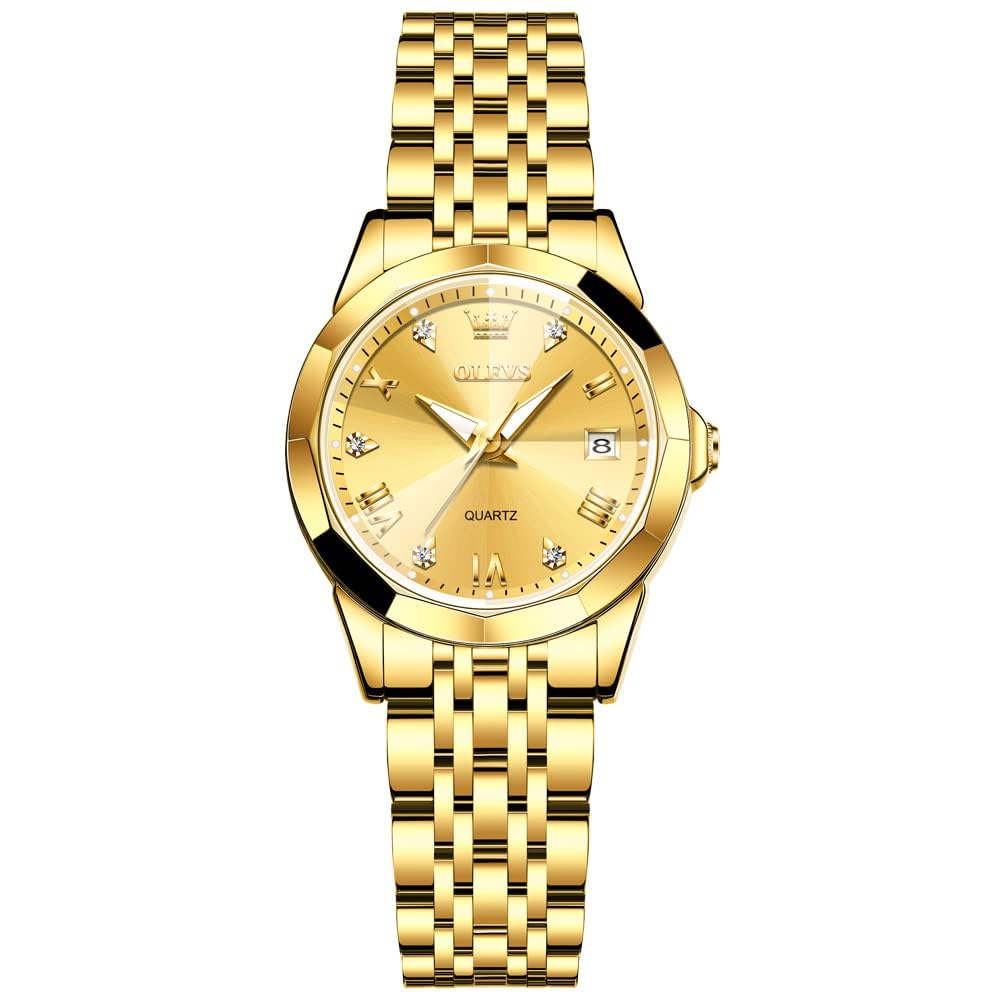 OLEVS Ladies Fashionable Quartz Ladies Watch Popular Waterproof Diamond Date Easy To See Luminous Gold Gift Ladies Watch