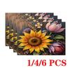 4/6pcs Rectangular Placemats Suitable for Dining Table - Heat-Resistant Sunflower Table Protectors, Hand Washable Polyester Fabric