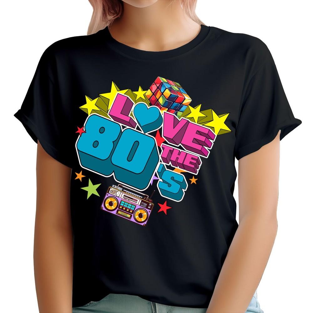 I Love The 80s Fancy Dress Globe Hen Party Neon Festival Womens T-Shirts3#TA-193