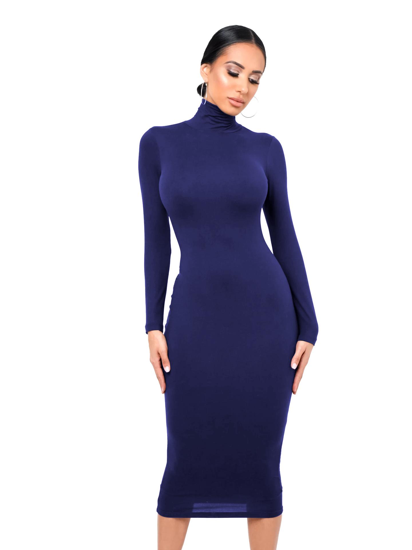 

Autumn/Winter High-Neck Fleece Bodycon Dress: Sexy, Slim Fit XL королевский синий