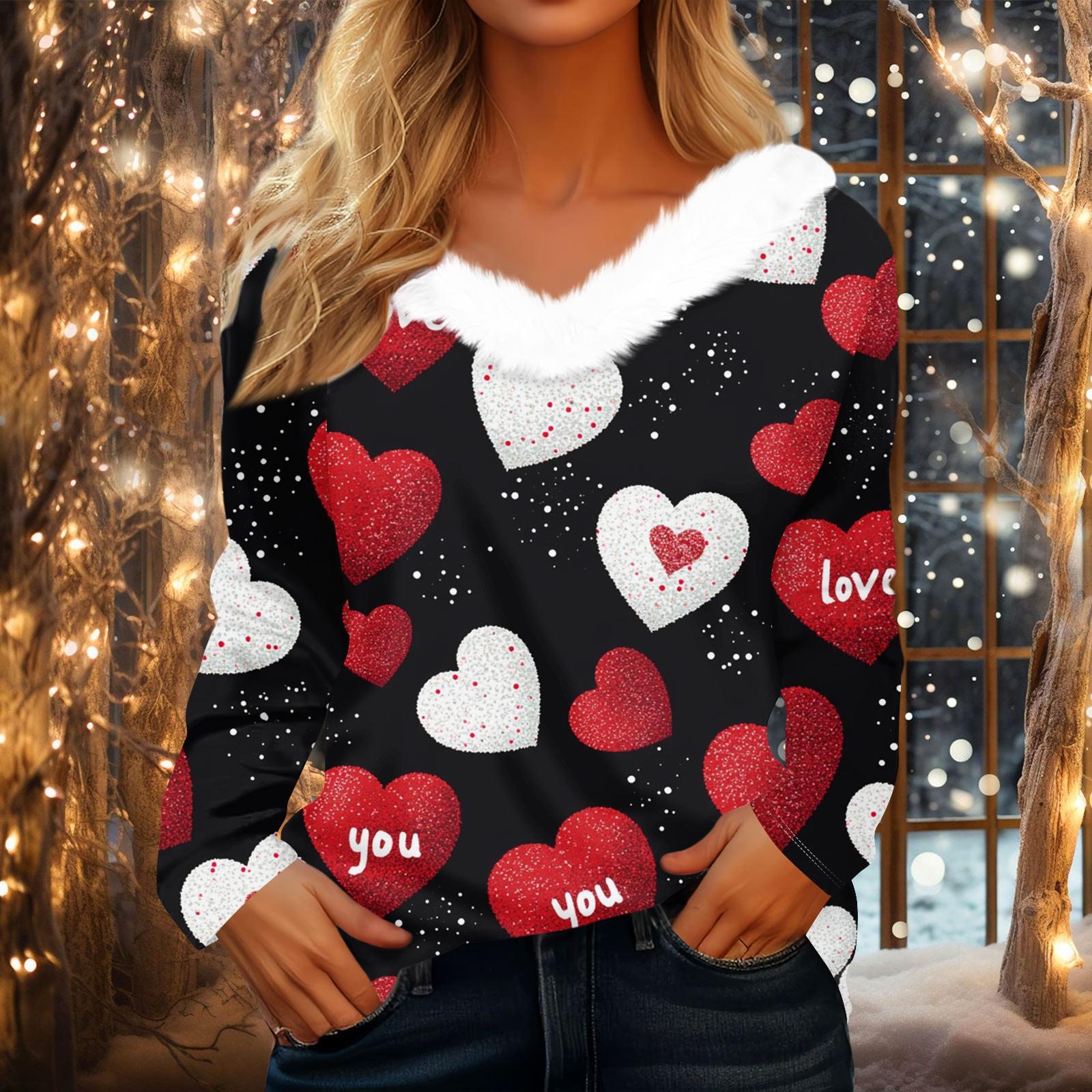 

Женская рубашка с длинным рукавом и принтом в виде сердца ко Дню святого Валентина, повседневная свободная футболка с V-образным вырезом, топы XL