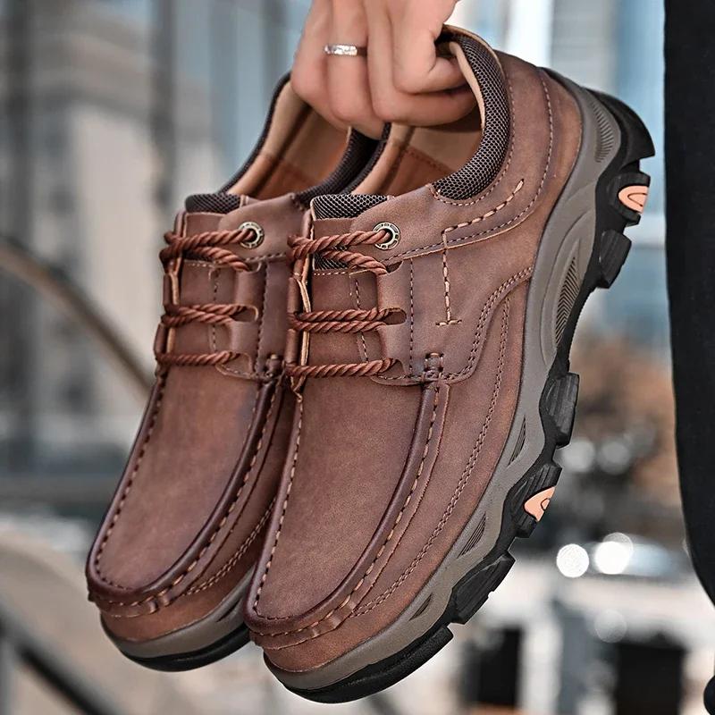Fashion Men's Shoes Casual Leather High Quality Lace-Up Oxford Shoes Hot Sale Male Comfortable Footwear 2025 Leather Male Outdoor Shoes
