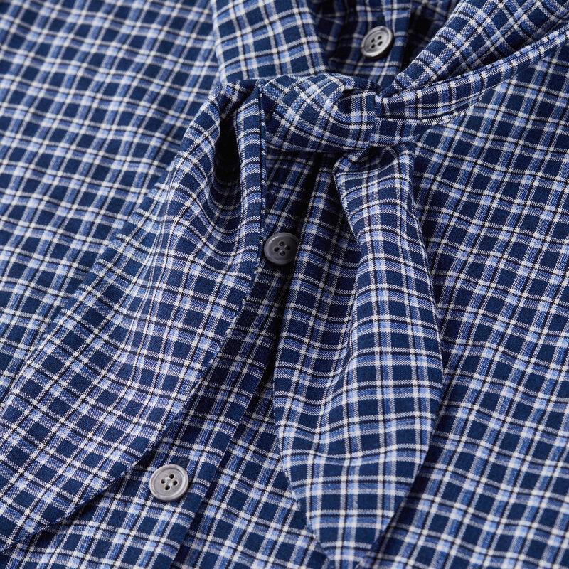 Women's Retro Plaid Tie-Neck Long-Sleeve Blouse