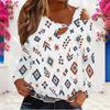 Women Plus Size Asymmetric Cutout Neck Cold Shoulder Long Sleeve Paisley Printed Blouse