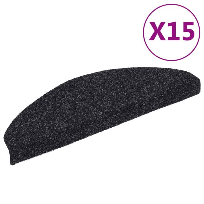 VidaXL Tapis d'escalier autocollants 15 pièces 65 x 21 x 4 cm Noir Demi-rond Grand 132698