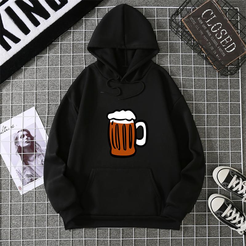 Hoodie Clinking Beer Mugs Print Lively Social and Festive Free Style Y2k Graphic Soft Fabric for Celebration-Themed Casual Looks