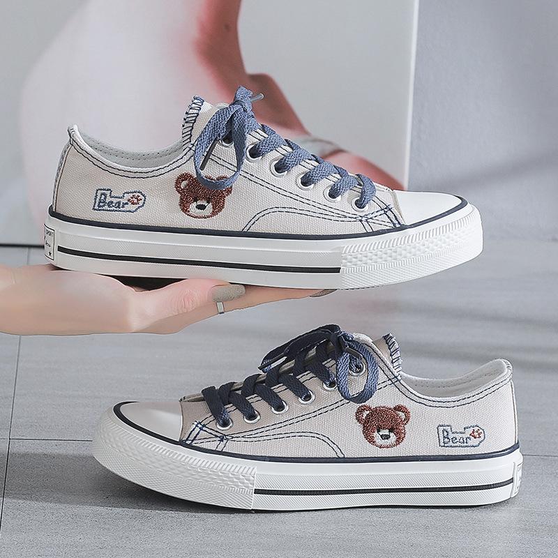 Frühling Neue Bärenmuster Low-Top Canvas Schuhe Atmungsaktive Studenten All-Match Flachboden Schuhe Ins Tide Schuhe