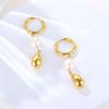 Elegant Stainless Steel Dangle Earrings with Natural Pearls – Non-fading, Versatile Design for Women