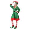 8 Pcs Women Christmas Elf Costume Set Green Xmas Dress Festive Outfit with Elf Ears Hat Shoes Belt Striped Socks