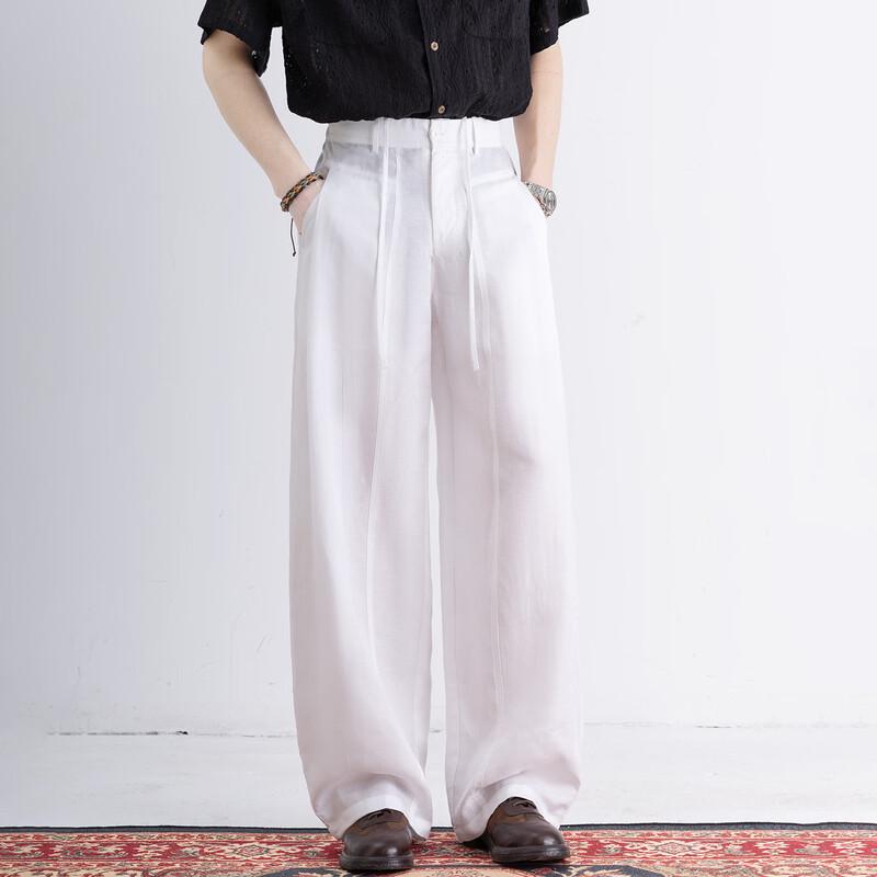 Romon Men s Linen Tencel Blend Casual Straight Pants M