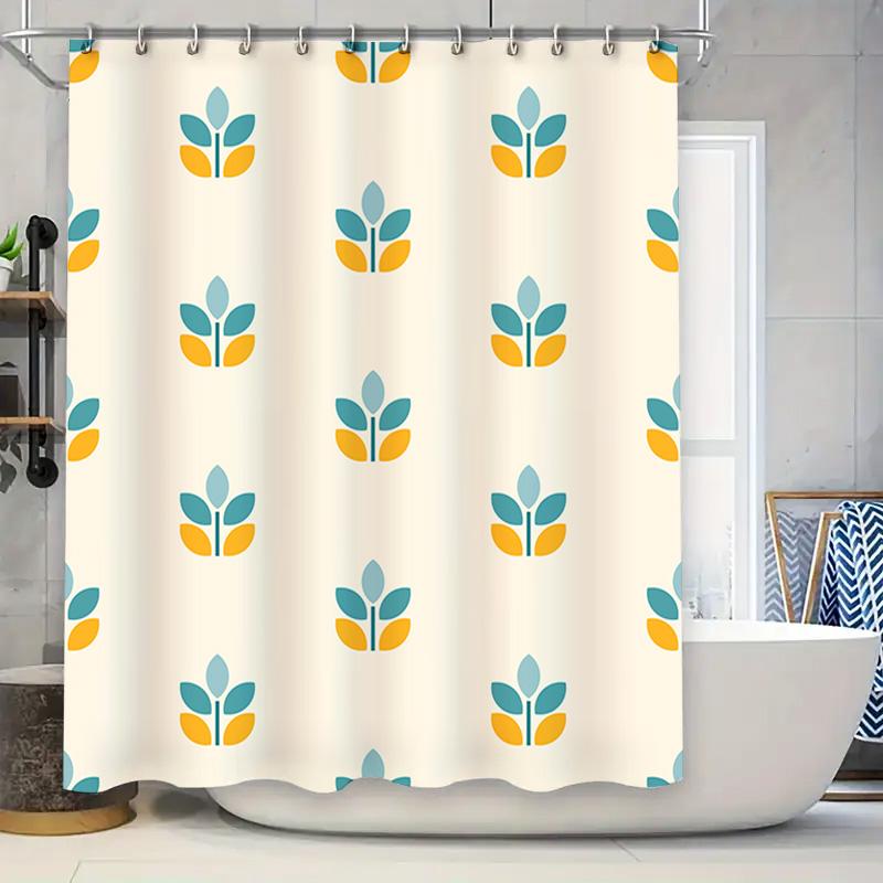 

Modern Bath Mat Shower Curtain Set Cute Blue Yellow Leaf Design For Bathroom Decor Size Customize Available (White Background) W60H190(CM)-1 Pcs