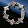 Bracelet Trèfle à Quatre Feuilles Hip Hop Cuivre Incrusté Zircon Coloré Tendance Unisexe Accessoire Streetwear