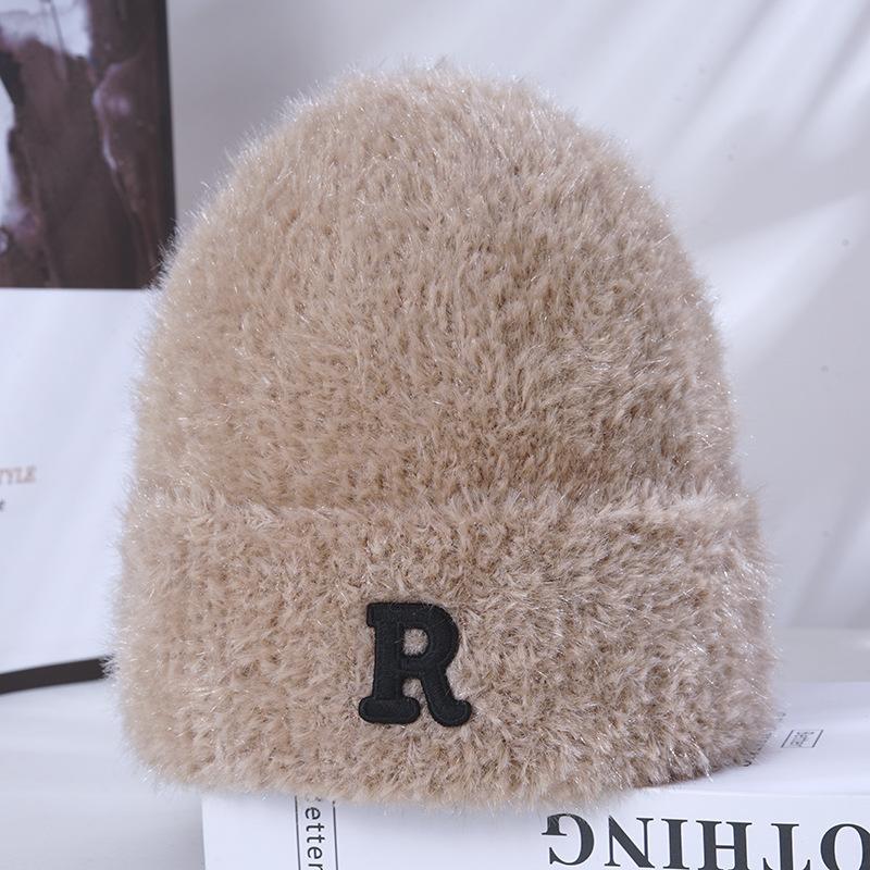 Women's Winter Warm Imitation Mink Knitted Hat Korean Version Versatile Big Head Circumference Showing Face Small Windproof Ear Protection Wool Hat