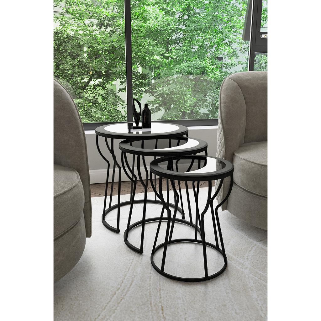 C Hourglass 3-piece Nesting Coffee Table Set Black Leg - Smoked Glass MDF