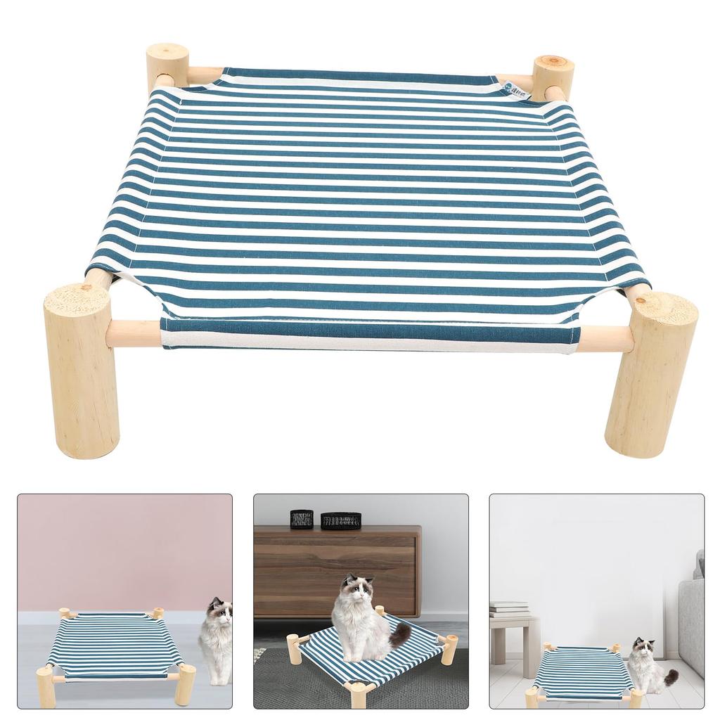 NOLITOY Cat Bed Summer Pet Freestanding Stylish Cat Cat Sleeping Scratching Blue Hammock, Bed, Wooden, Breathable, Striped, Hammock, Sofa, Area, Area,