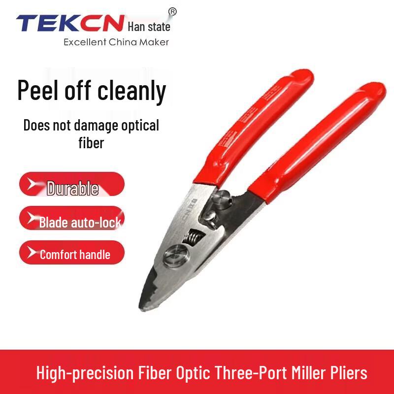 TEKCN 3-Port Stainless Steel Fiber Optic Stripping Pliers