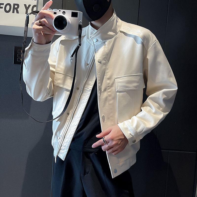 Tooling Lederjacke Herren High-End-Feeling in Flut Frühling und Herbst Retro-Motorrad-Stehkragen-Lederjacke