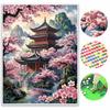 Diamond Painting Set DIY 5D Full Diamond Chinese Pavilion Cherry Blossom Scenery Crafts for Home Wall Decoration