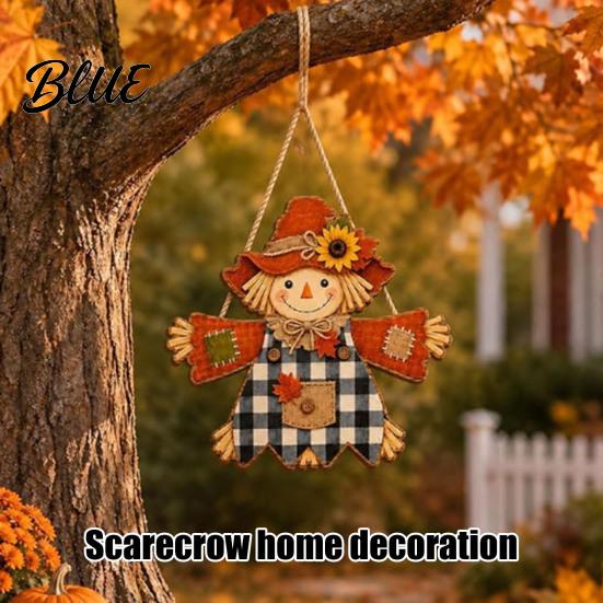Front Door Welcome Sign Fall Wooden Hanging Sign Autumn Scarecrow & Pumpkin Maple Leaf Decor Hanger Harvest Thanksgiving Decor Farmhouse