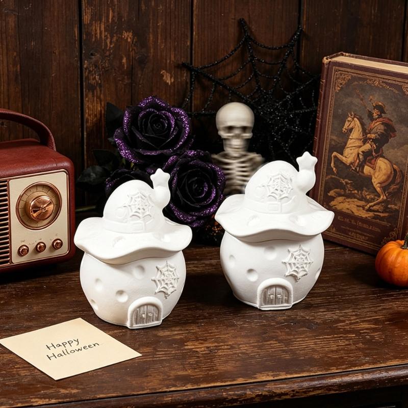 Witch Hat Silicone Candle Container Mould with Lid for Resin Casting, Mushroom House Silicone Mould for Halloween Decoration Storage Box Jewelry