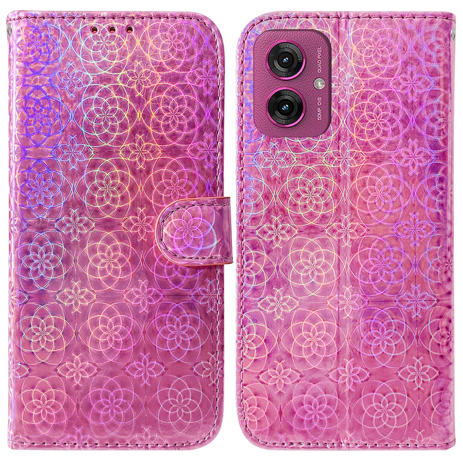 

For Motorola Moto G55 5G Stand Case Dazzling Flower Leather Phone Cover Pink